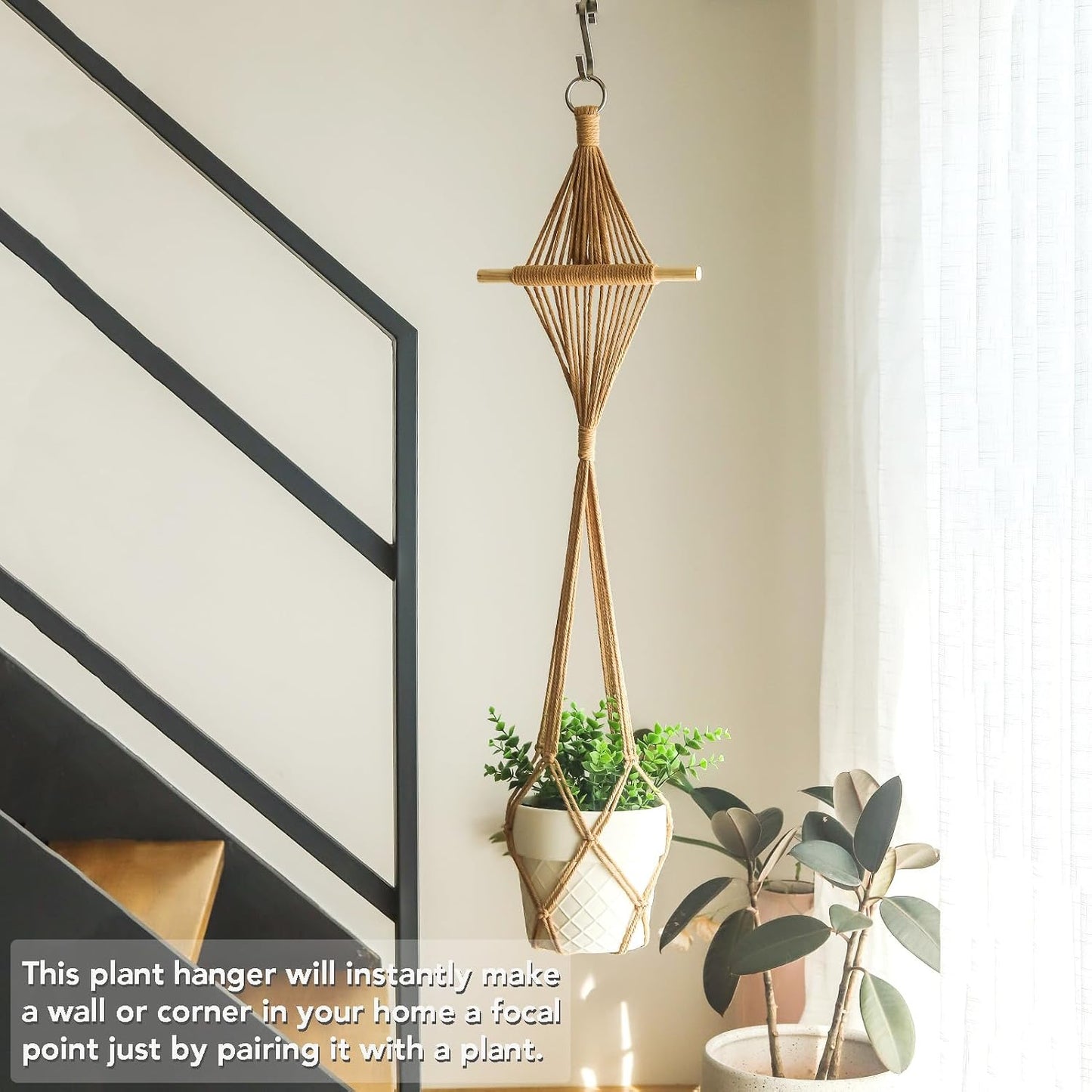 Boho Hanging Planters / Caramel Hanger / 10 Inch / Set of 8