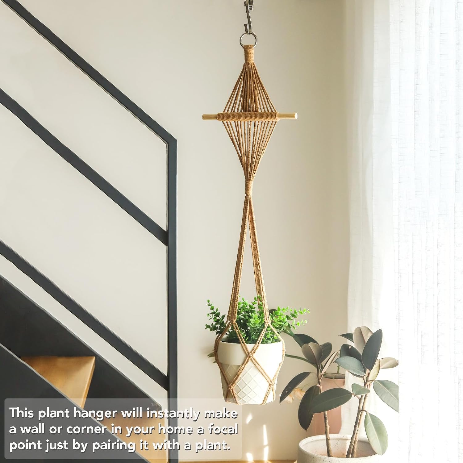 Boho Hanging Planters / Caramel Hanger / 10 Inch / Set of 8