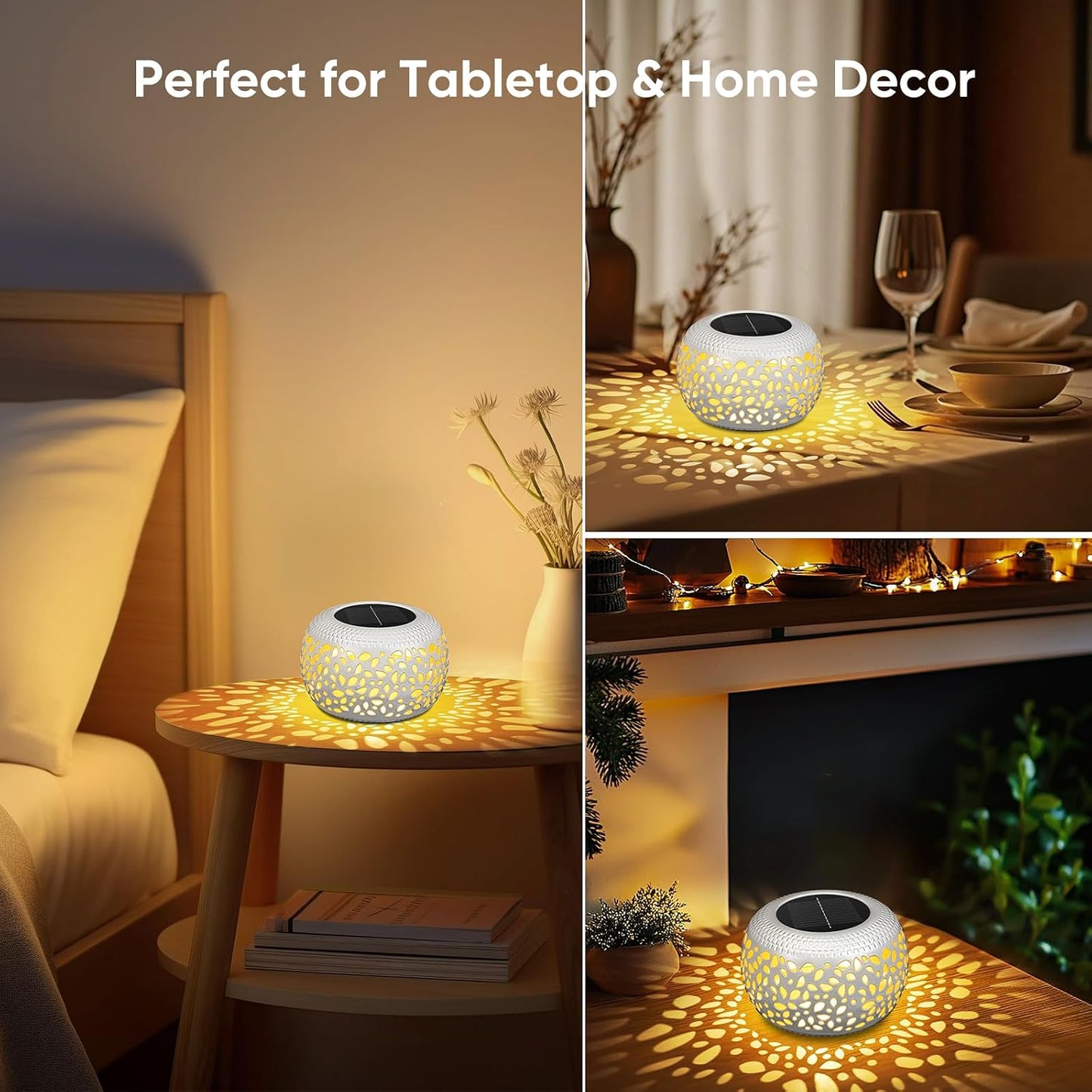 Solar Lanterns Outdoor Waterproof: 2 Pack White Cutout Metal Solar Lantern | 2 Lighting Colors, IP65 Auto On/Off