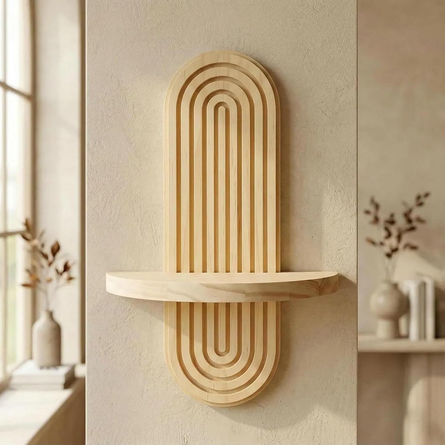 Wood Boho Arched Wall Shelf for Mini Plants & Decor / Natural / 11.8 x 7.8 / Set of 2
