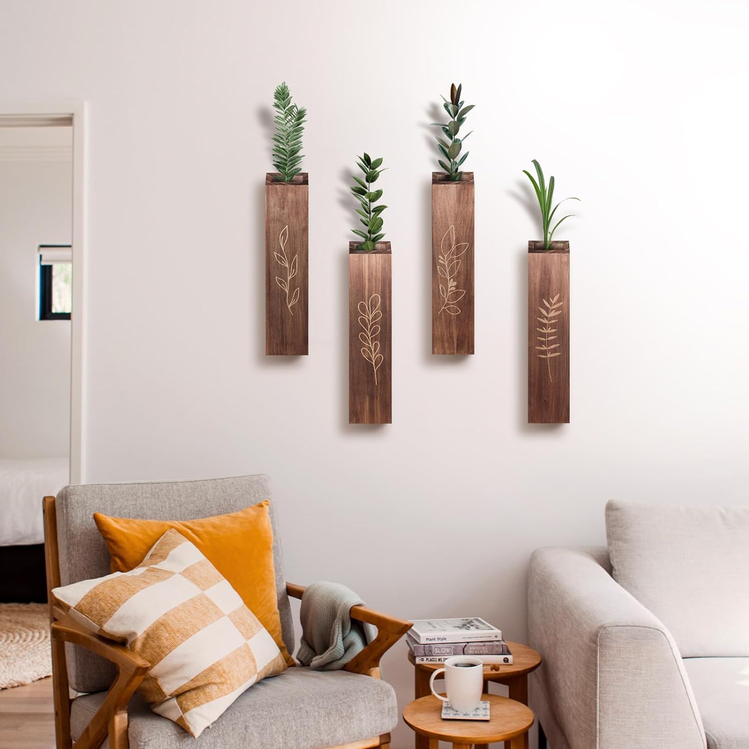 Wood Indoor Wall Planter / Brown / Set of 4