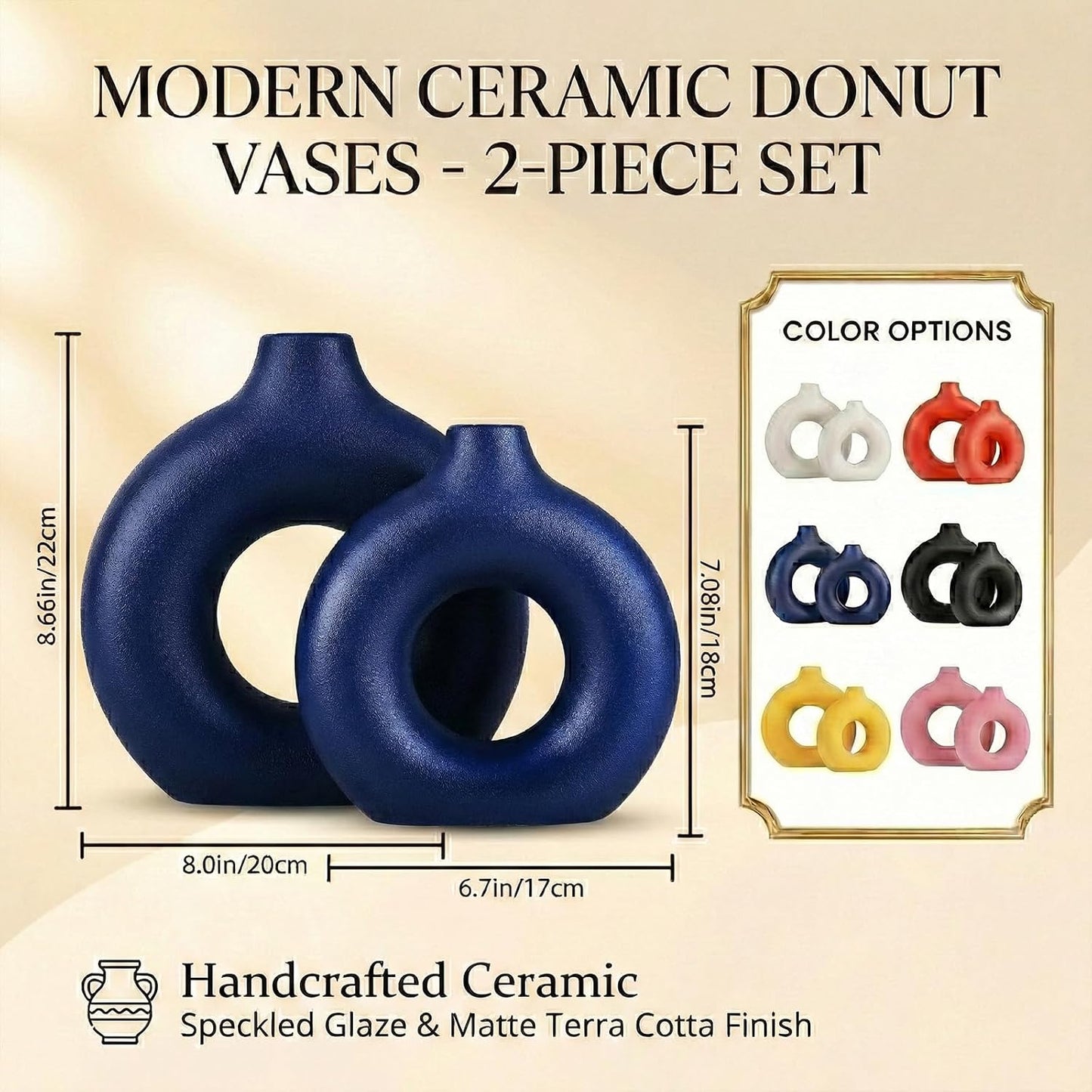 Modern Matte Ceramic Vases for Entryway Living Room / Navy Blue / Set of 2