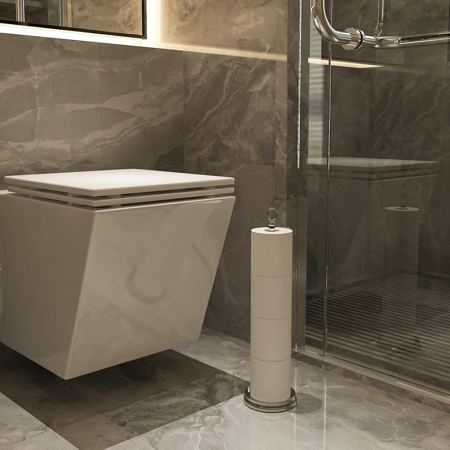 ROLABAM Toilet Paper Holder Stand with Reserve Function, Free Standing Toilet Paper Holder for Bathroom, Toilet Paper