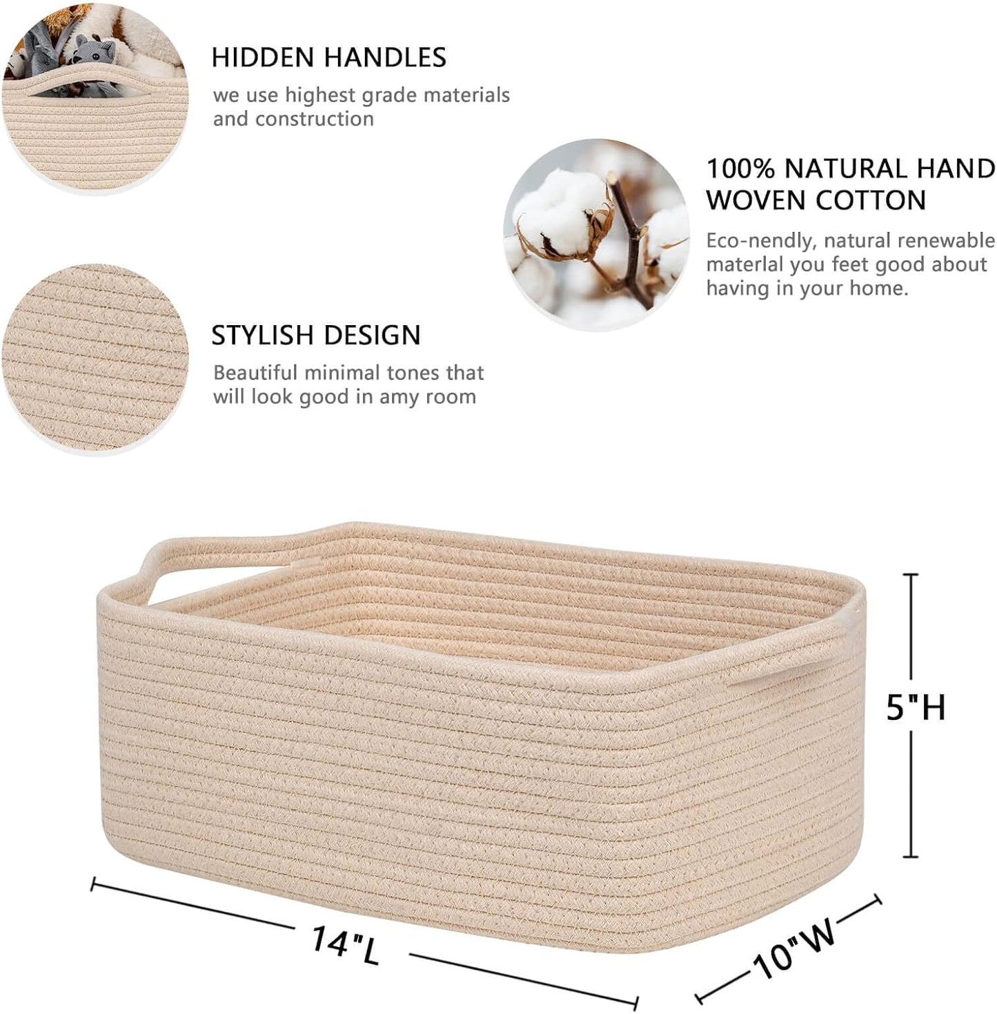 Nursery Storage Bin / Beige / 14''x10''x5 / 14 x 10 x 5