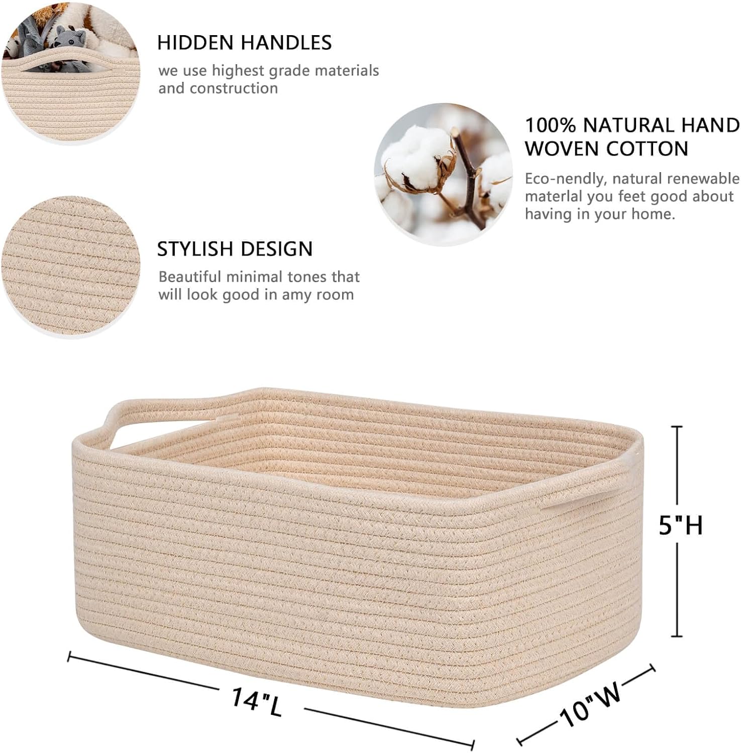 Nursery Storage Bin / Beige / 14''x10''x5 / 14 x 10 x 5