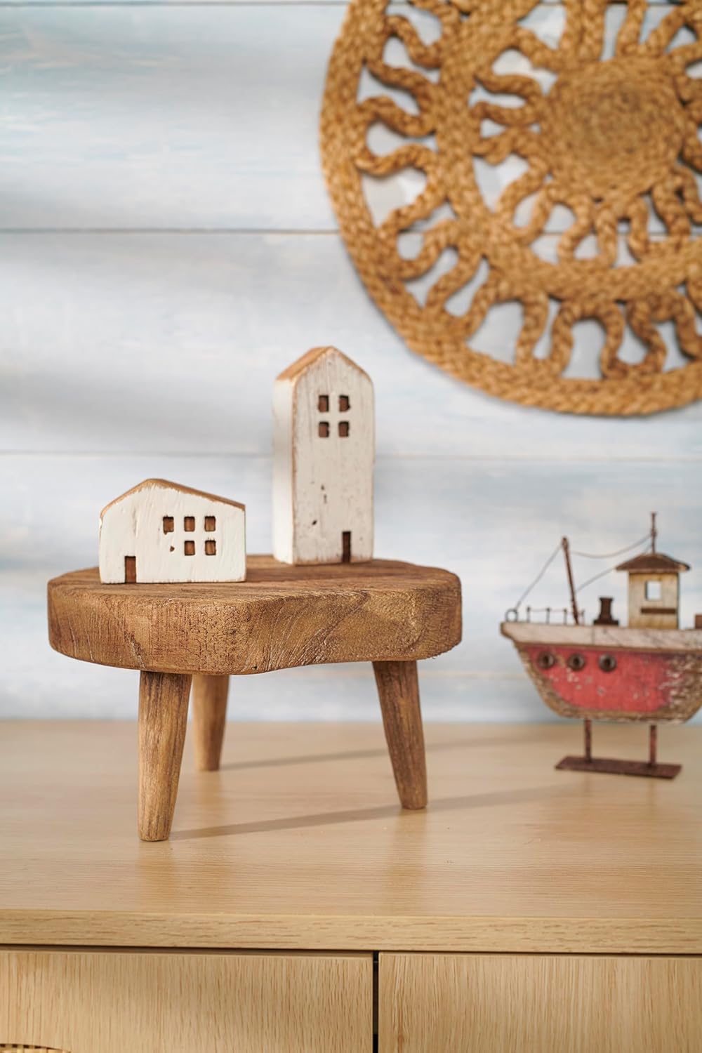Rustic Wooden House Figurines / Set of 3