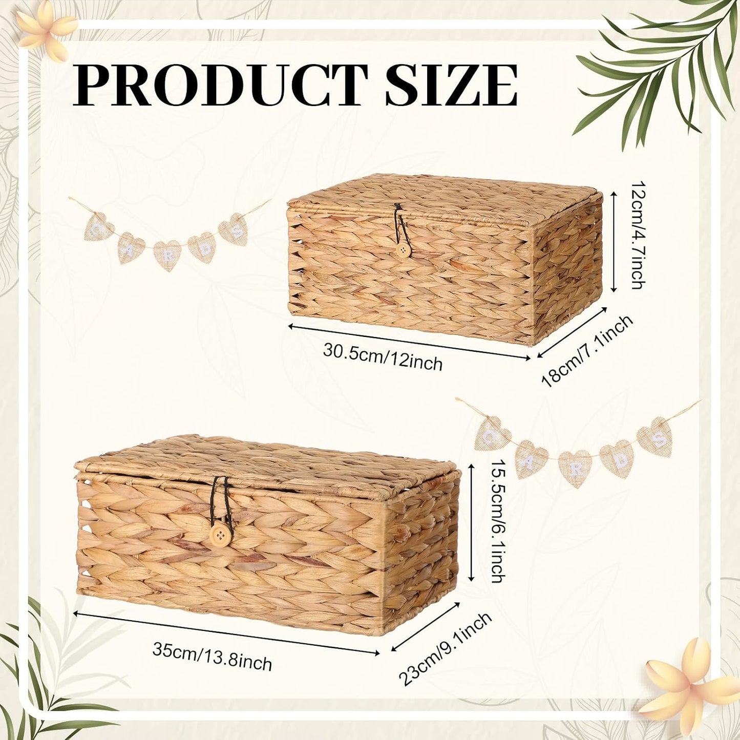 2 Size Rustic Wedding Card Basket Set Water Hyacinth Decorative Wicker Basket Boxes / Set of 2