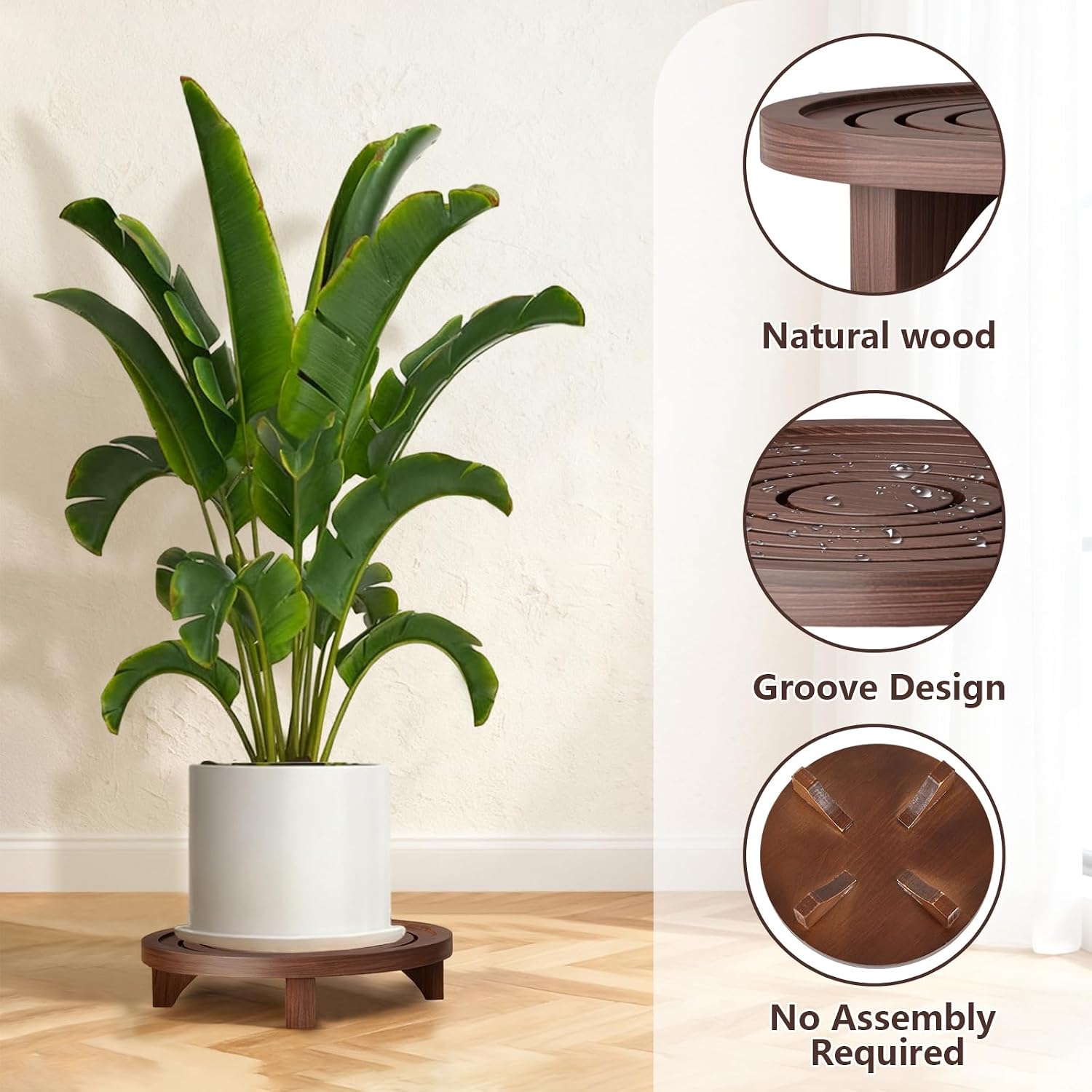 Wood Round Pedestal Riser 6.69/8.66/10.23" Solid Wooden Plant Stool & Pot Holder / Set of 3