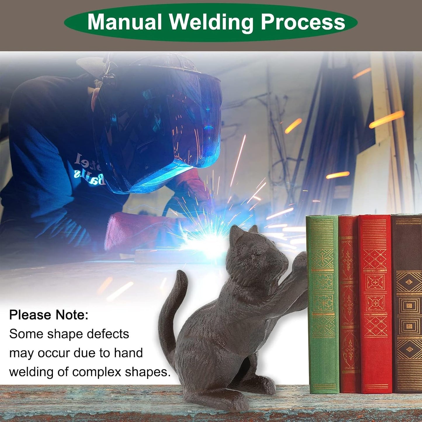 Decorative Bookends / Unique Cast Iron Animal Shape Book Ends to Hold Books Heavy Duty / Cat