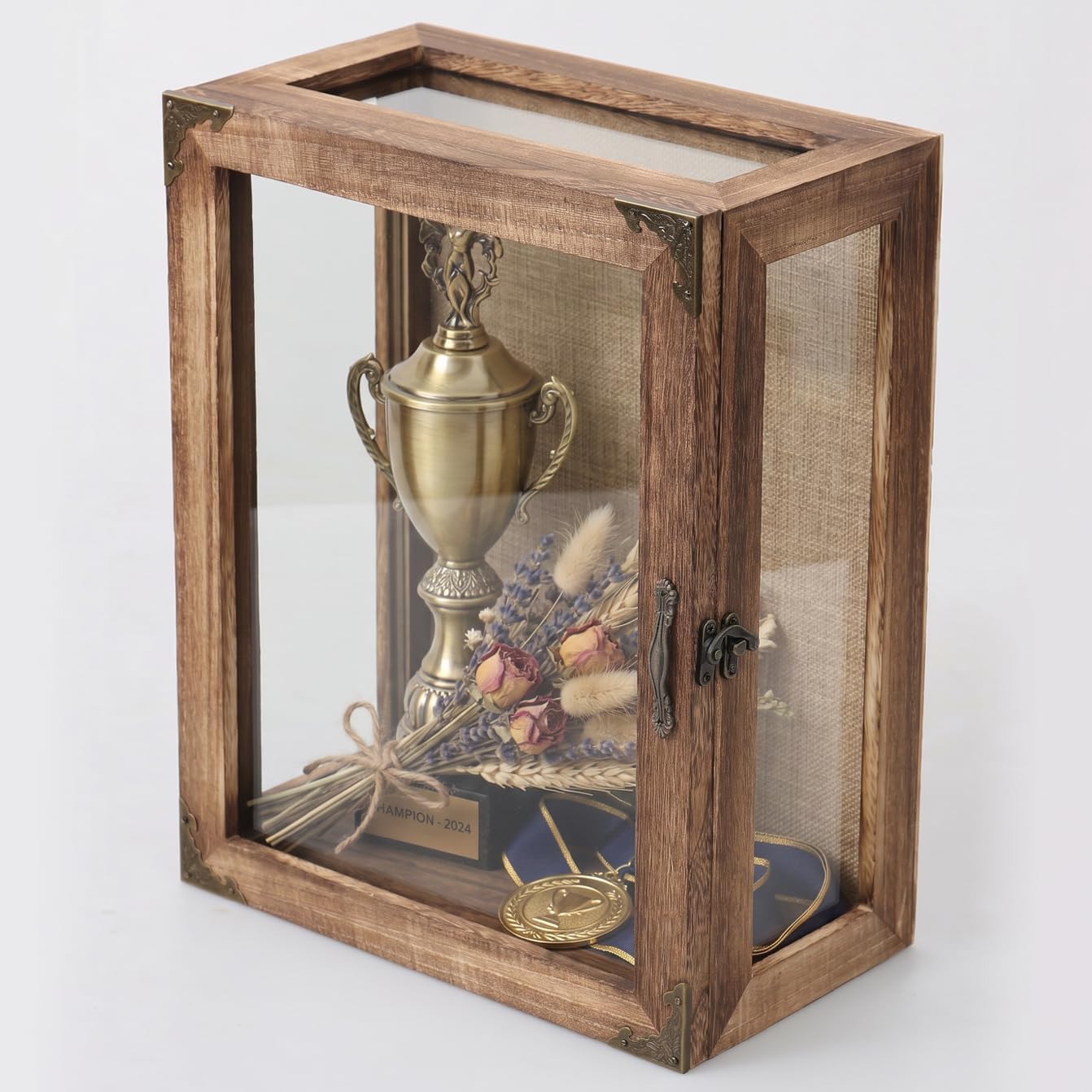 Shadow Box Display Case 11x14 Deep with Glass on 4 Sides, 6.2in Depth Wall Mounted Memory Box for Keepsakes, Wooden