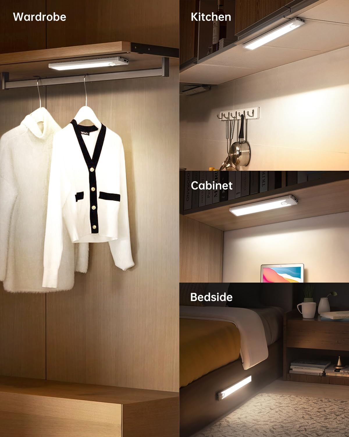 16 Inch Under Cabinet Lighting, Motion Sensor Rechargeable LED Dimmable | Under Counter Cabinet Light 83 LED USB