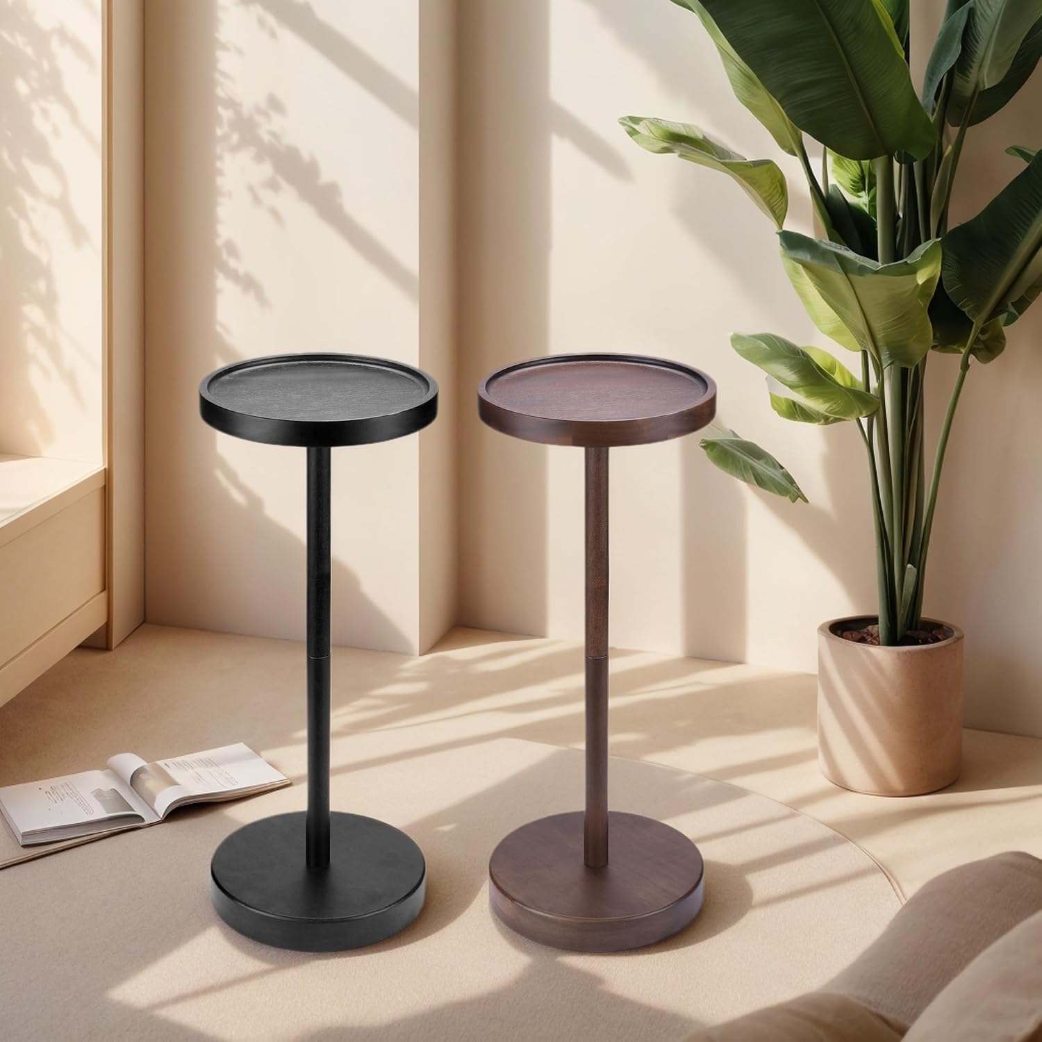 Solid Wood Pedestal Side Table Color / Black