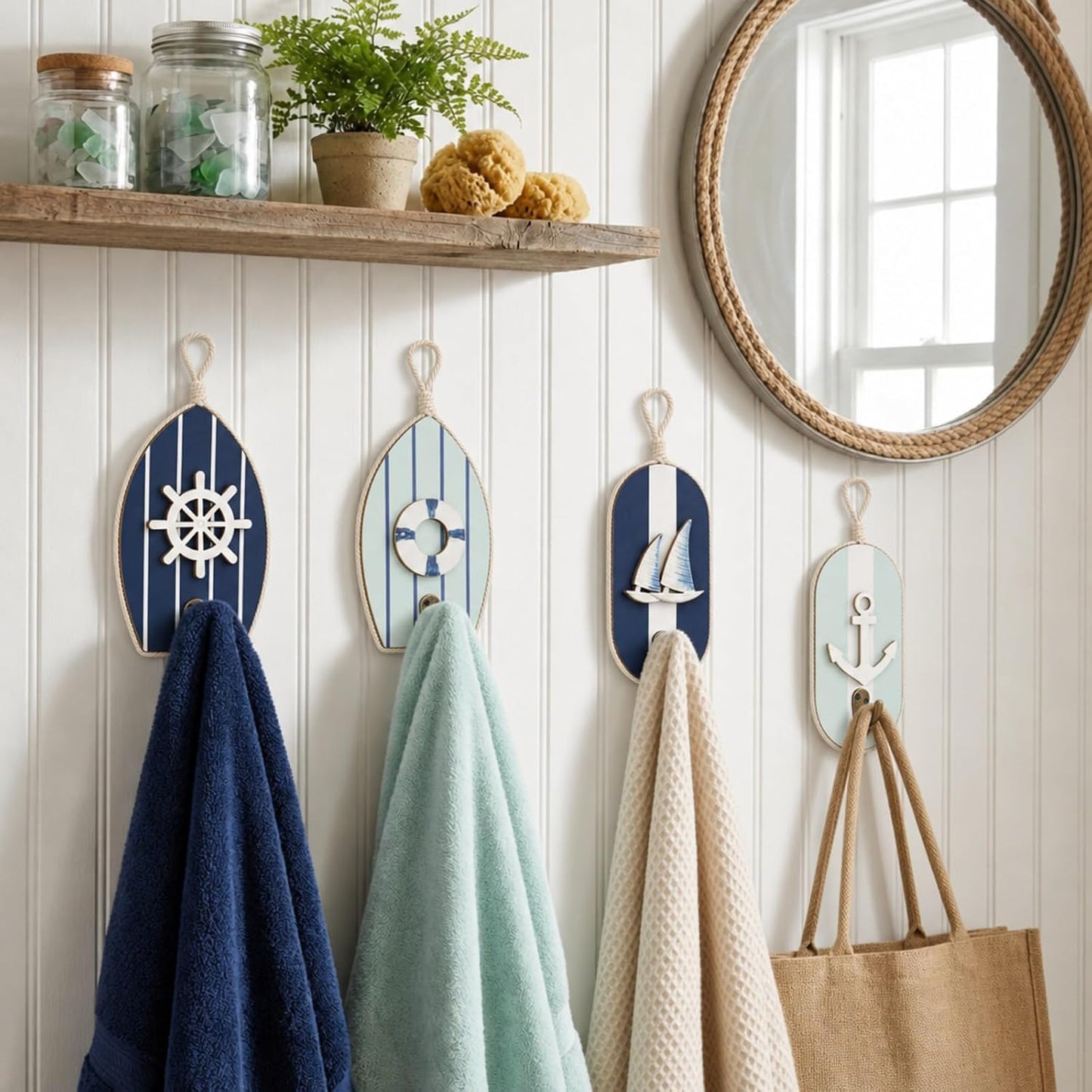 Sea Wall Hooks Wall Mounted Key Holder Beach Bathroom Decor Summer Rustic / Nautical / Set of 4