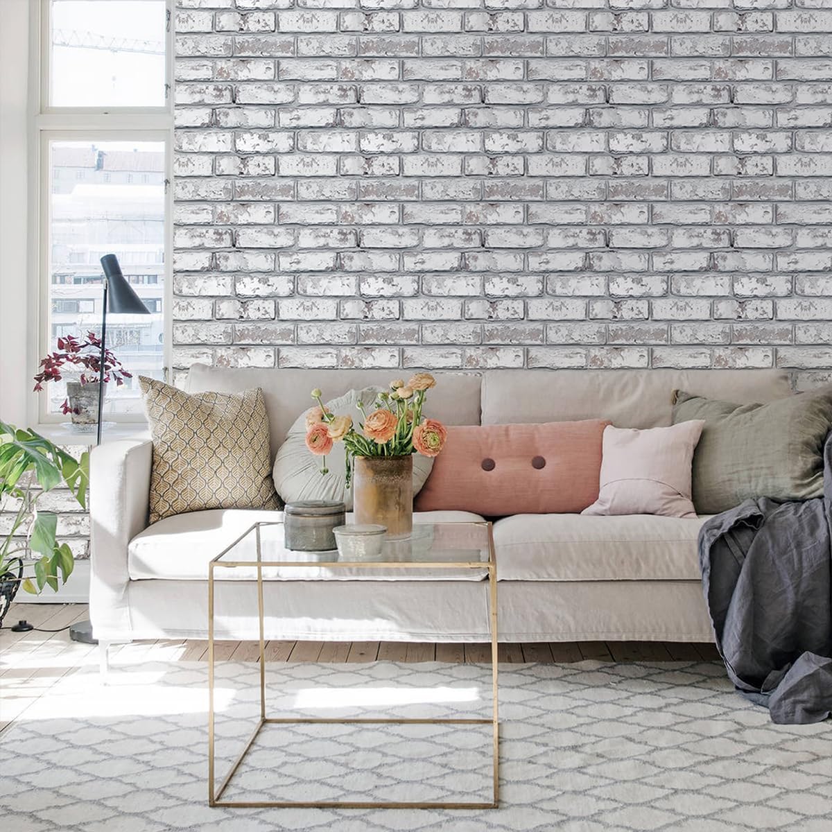3D Peel and Stick Faux Brick Wall Panels for Quick DIY Wall Decor | Retro Gray White, 10 Pcs 11.8" x 11.8", Not Real