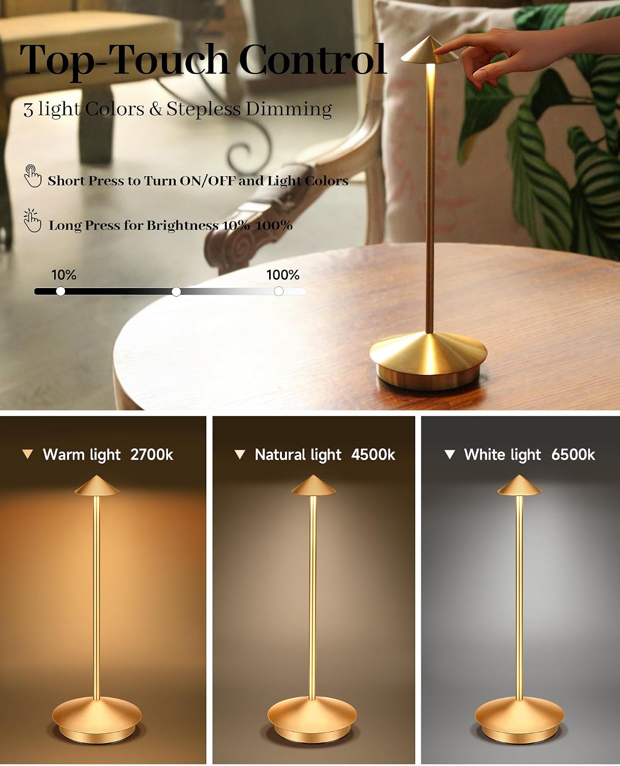 Portable Led Cordless Lamp Table Light 2 Pack, Rechargeable 6000mAh Battery Outdoor Table Lamp for Dinning Restaurant
