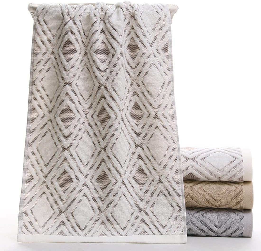 Hand Towels Set of 4 Diamond Pattern 100% Cotton Absorbent Soft Decorative Towel for Bathroom (Beige Brown)