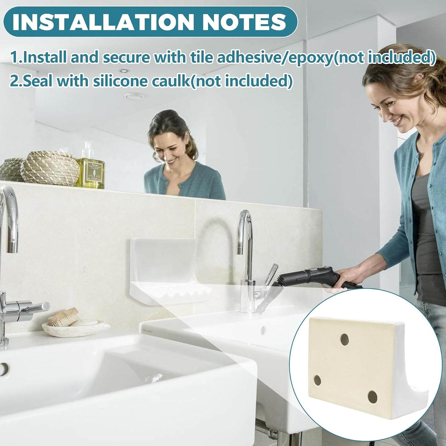 Vintage Wall-Mounted Ceramic Soap Dish for Shower Wall Retro Ceramic Soap Holder Porcelain / White