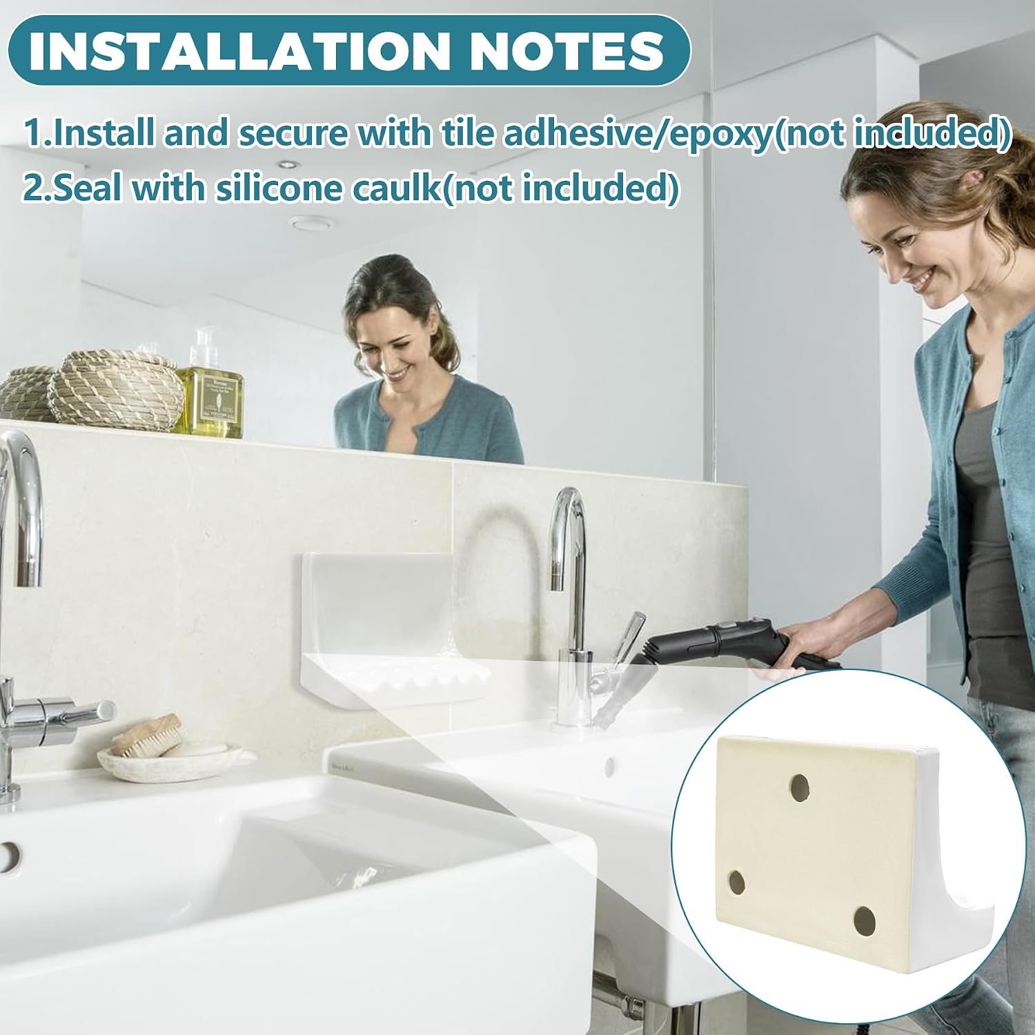 Vintage Wall-Mounted Ceramic Soap Dish for Shower Wall Retro Ceramic Soap Holder Porcelain / White