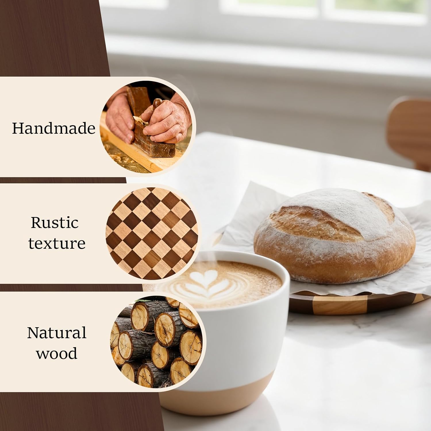 Round Wooden Serving Trays Decorative Candle Plate Holder / 8 Inch / Set of 8