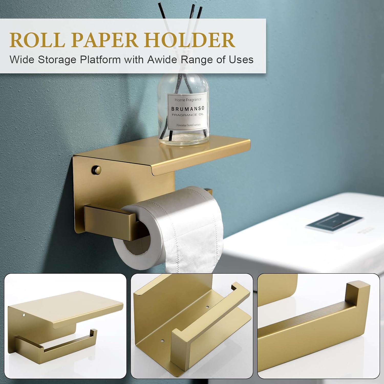 6-Piece Bathroom Hardware Set 23.6 Inch Gold Towel Bar Set Double Towel Bar Towel Ring Coat Hook and Toilet Paper