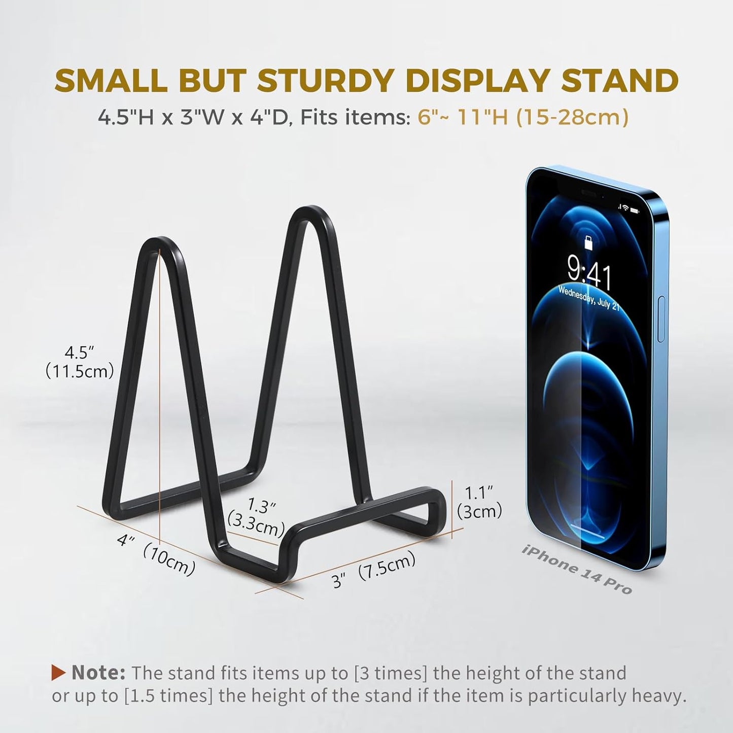 Metal Plate Stands for Display / 4.5 Inch / Black / Set of 4