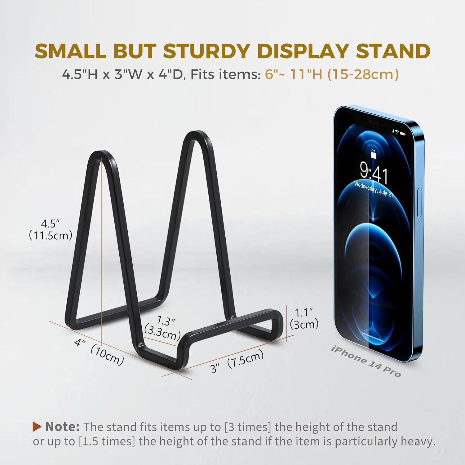 Metal Plate Stands for Display / 4.5 Inch / Black / Set of 4