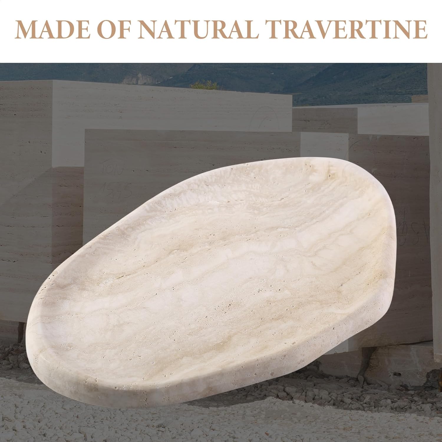 Natural Marble Vanity Tray / Travertine Yellow / 10 x 7