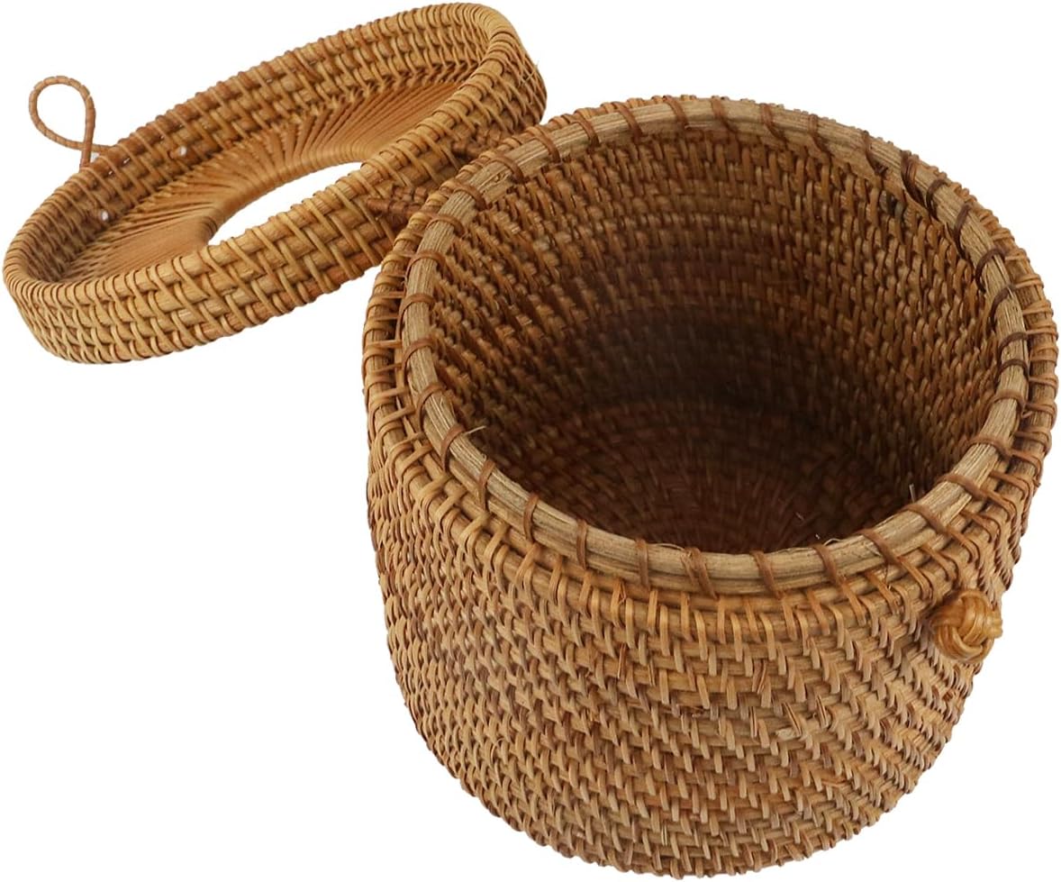 Rattan Round Tissue Box Cover Tissue Box Holder Decorative Woven Facial Tissue Holder / Style 1