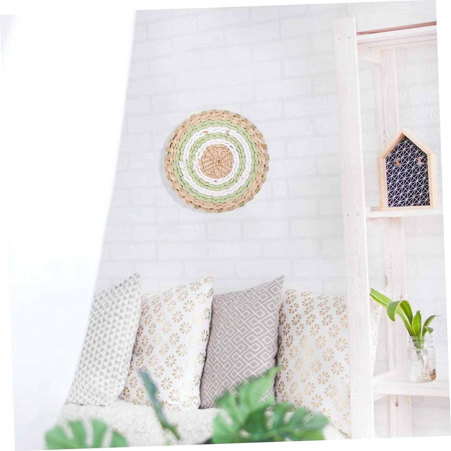 Woven Straw Wall Hanging Pendant / Natural / 7.79 x 7.79 x 1.57