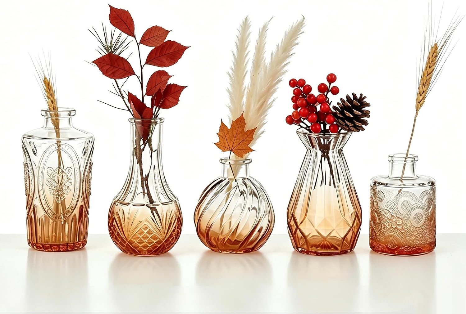 Bud Vases / Small Vases for Flowers / Gradient Amber / Set of 32