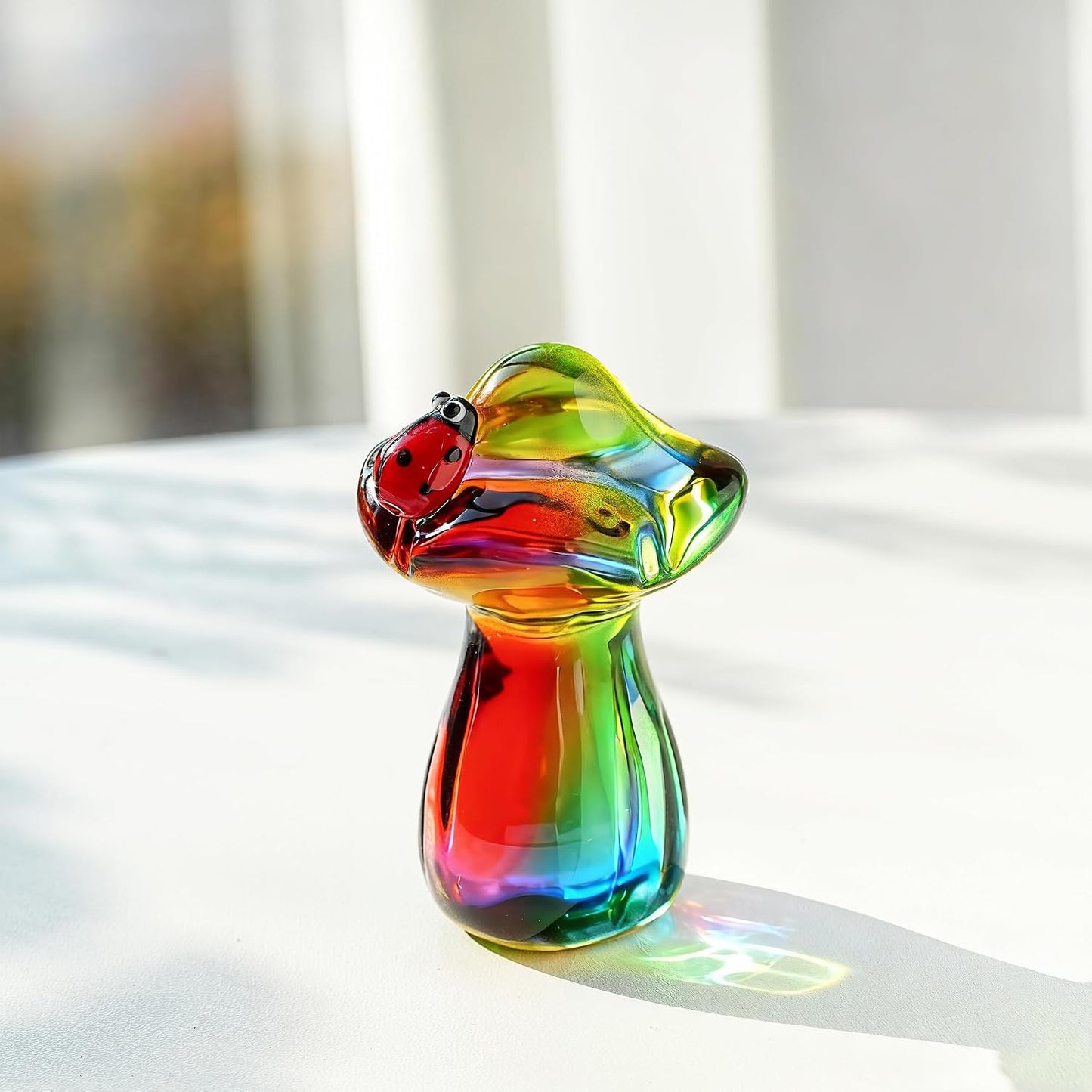 Crystal Mushroom Figurine Mini Mushroom Ladybug Figurines for Fairy Garden Terrarium / Colorful