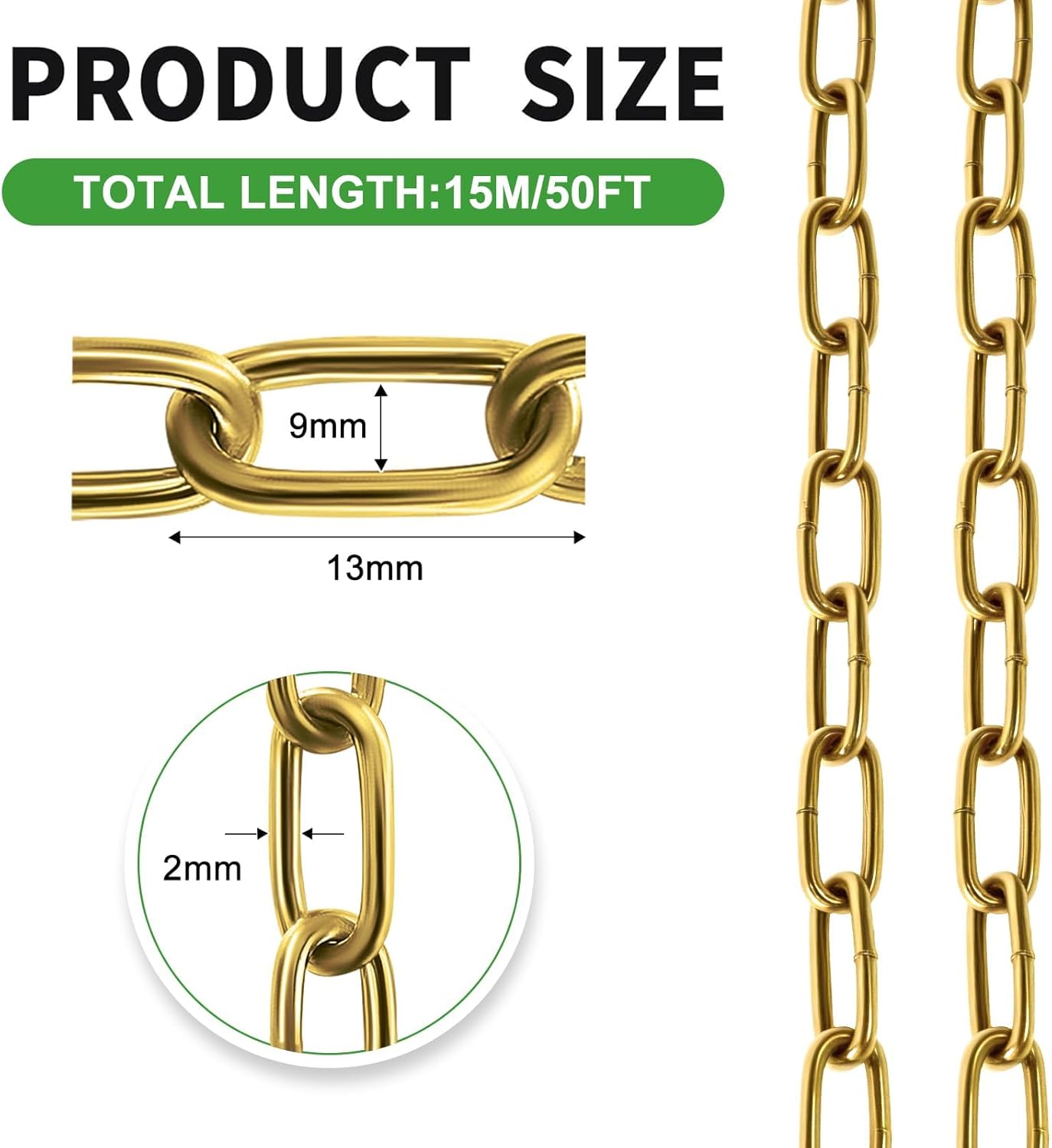 1/12" Metal Hanging Chains Bronze Decorative Chain Fixture Chain Brass / 2mm 50ft / Gold / 50 ft