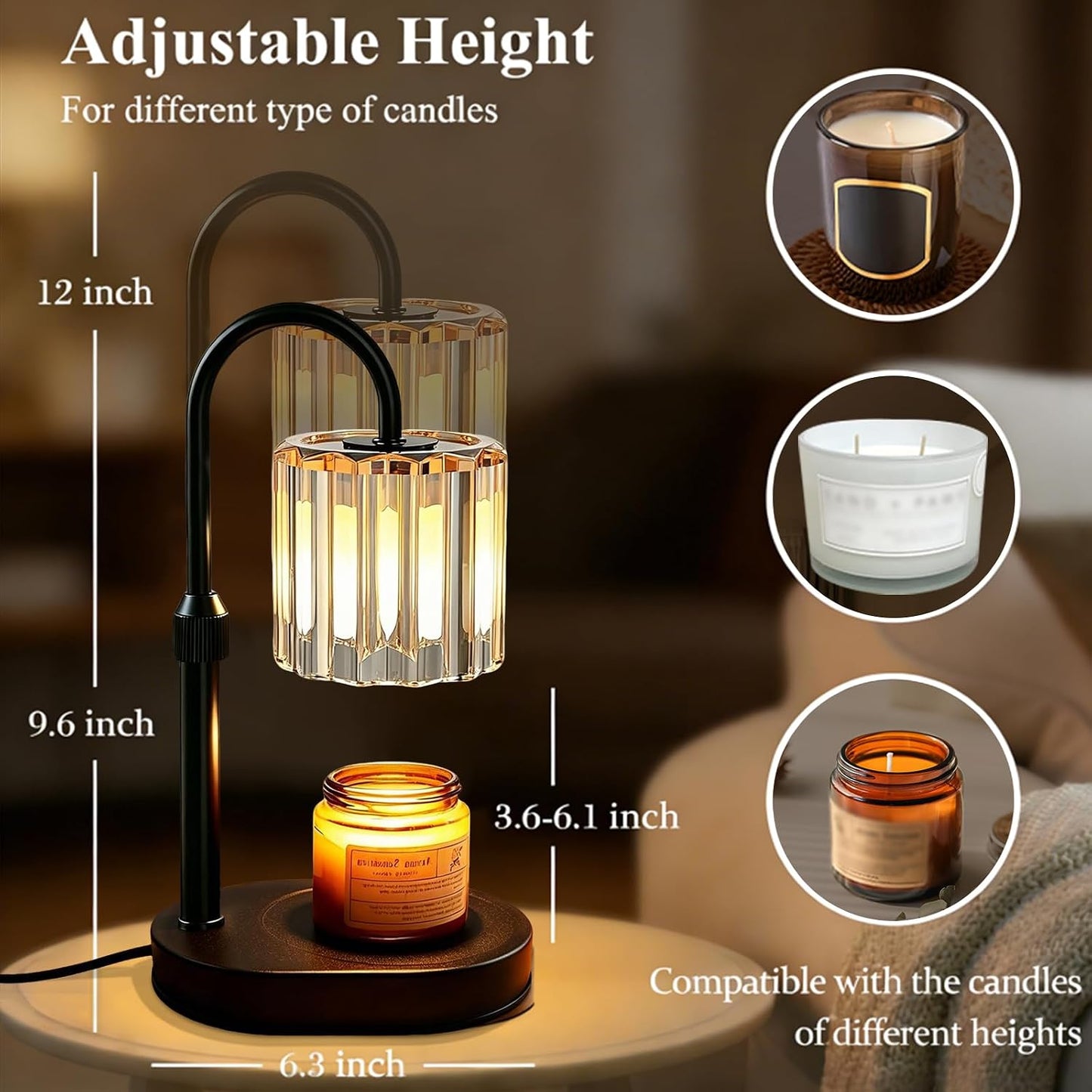 Lukasa Candle Warmer Lamp, with Timer Dimmer Adjustable Height, Home Decor, Room Decor, Wax Melt Warmer for Candles