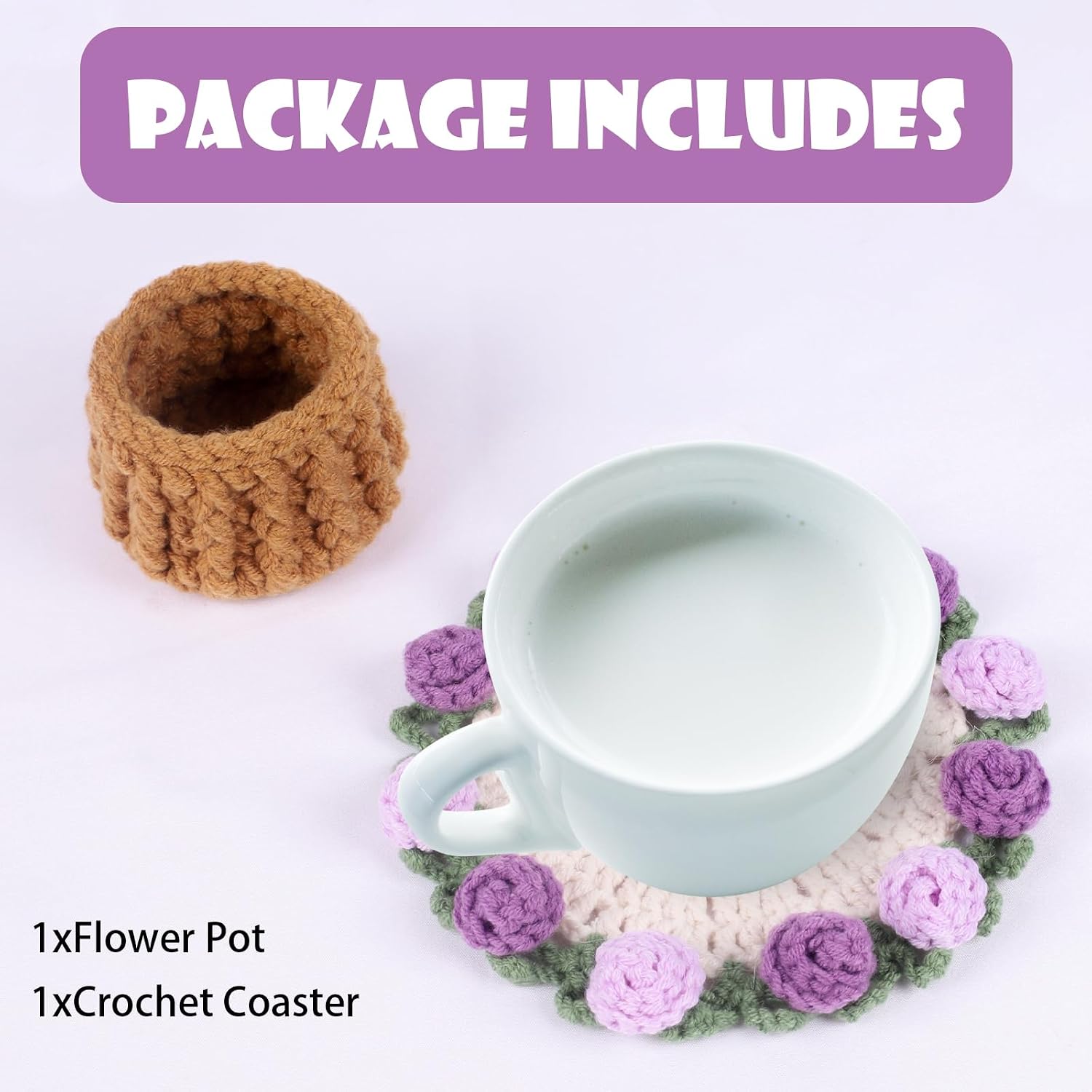 Mini Basket -Boho Floral Coasters / Purple