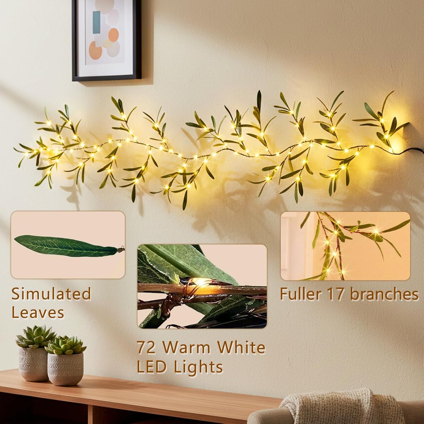 Lighted Artificial Olive Garland / 6 Inch