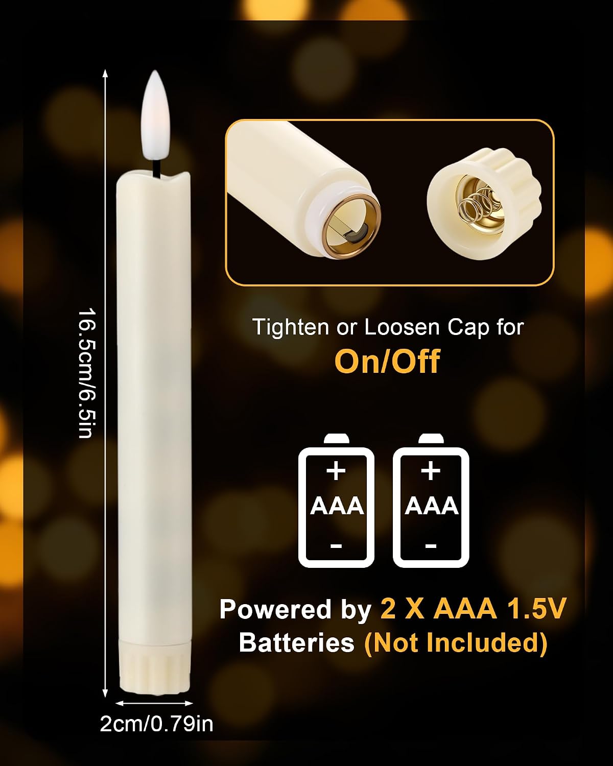Funtery 24 Pieces 6.5" Flameless LED Taper Candles with Remote Timer Battery Operated Candles Bulk Short LED
