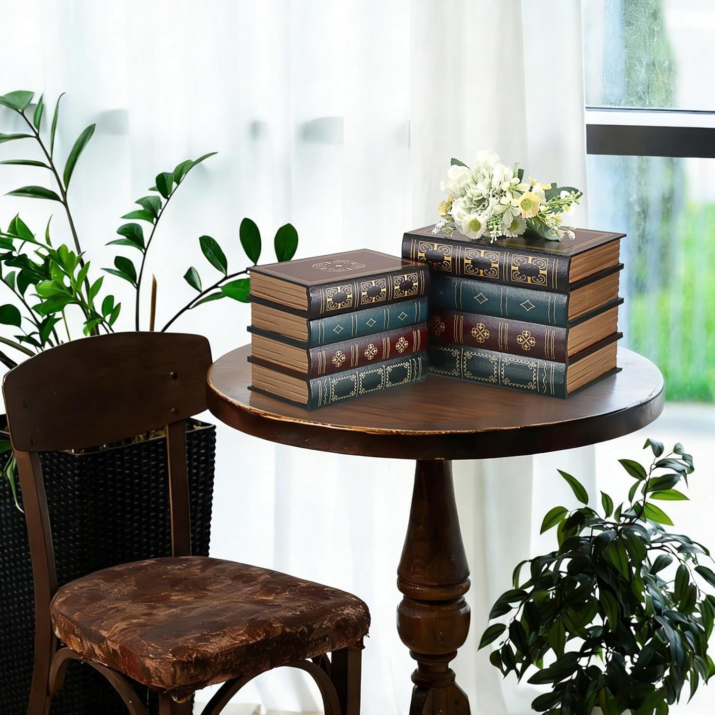 Faux Stacked Hollow Books / Green Bottom / Set of 2