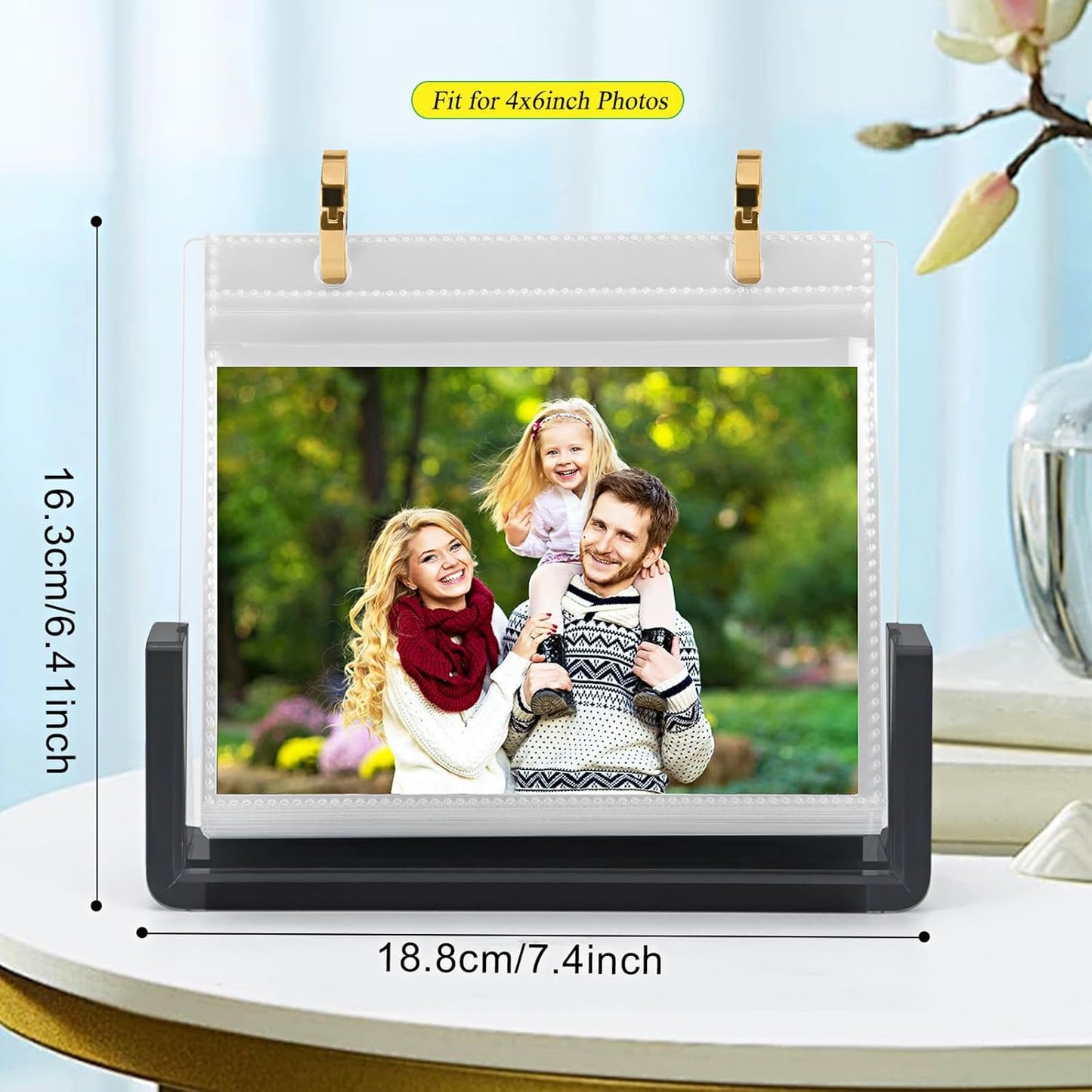 Desktop Flip Photo Album on Stand Acrylic Picture Frame Holds 60 Pictures / 4 x 6 / Black