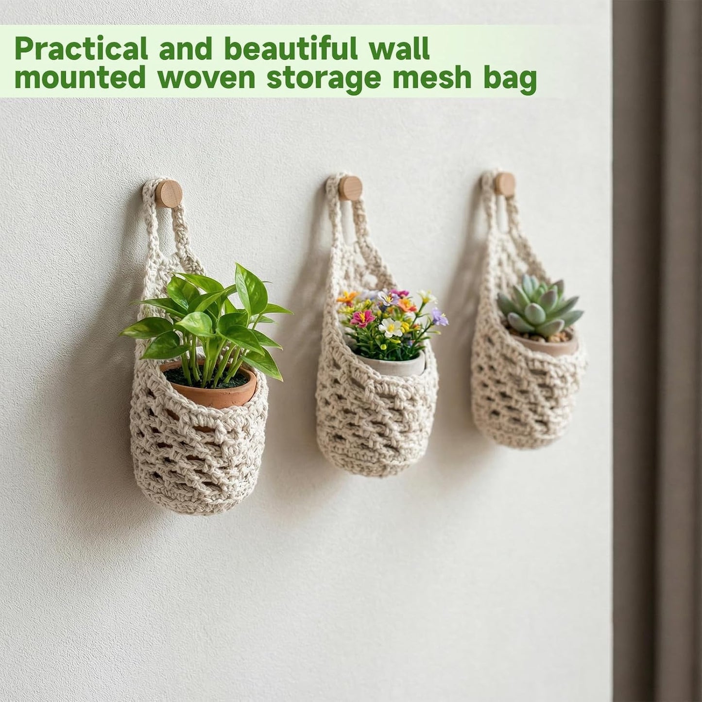 Macrame Plant Hangers / Beige / 5 Inch / Set of 6
