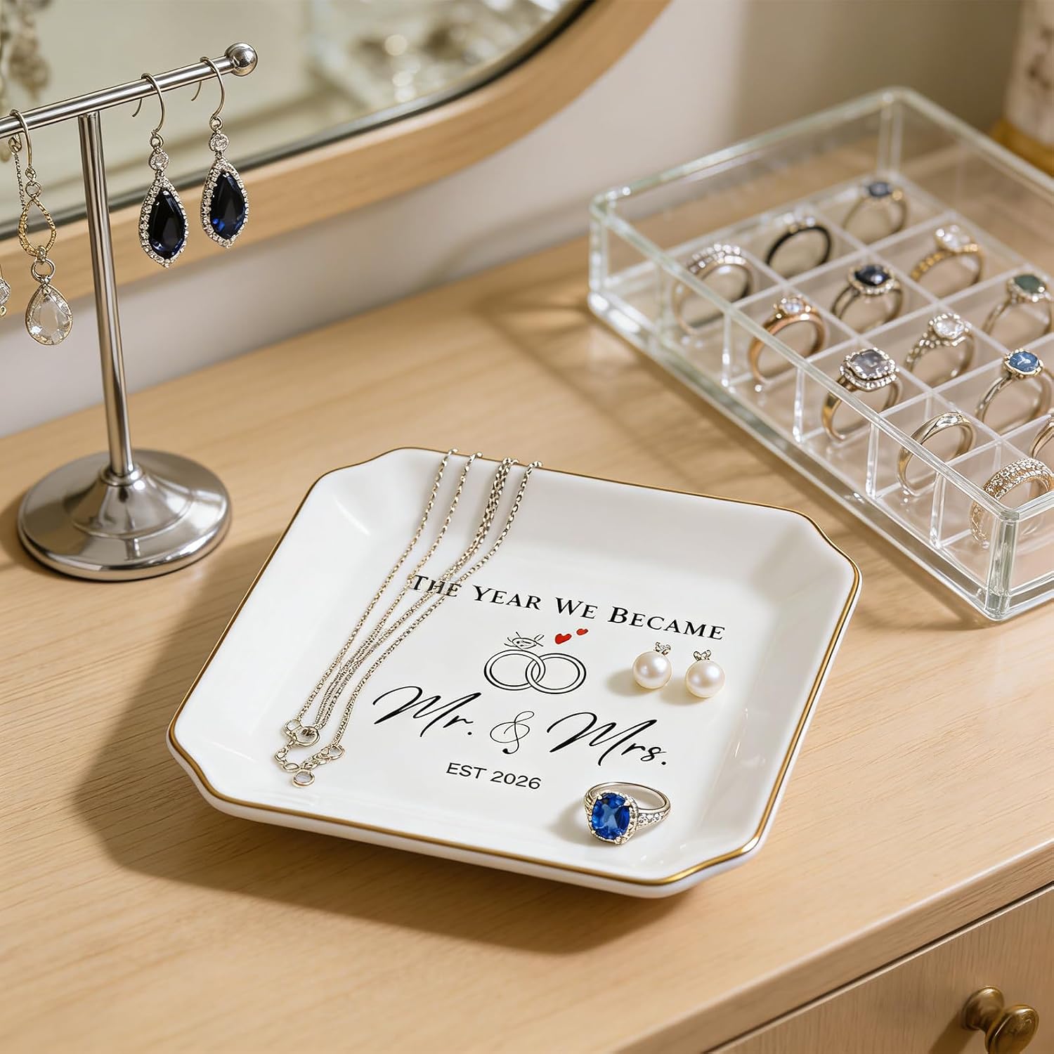 Elegant Ceramic Ring Holder for Engagement / The Year We Became Mr & Mrs 2026 -YX
