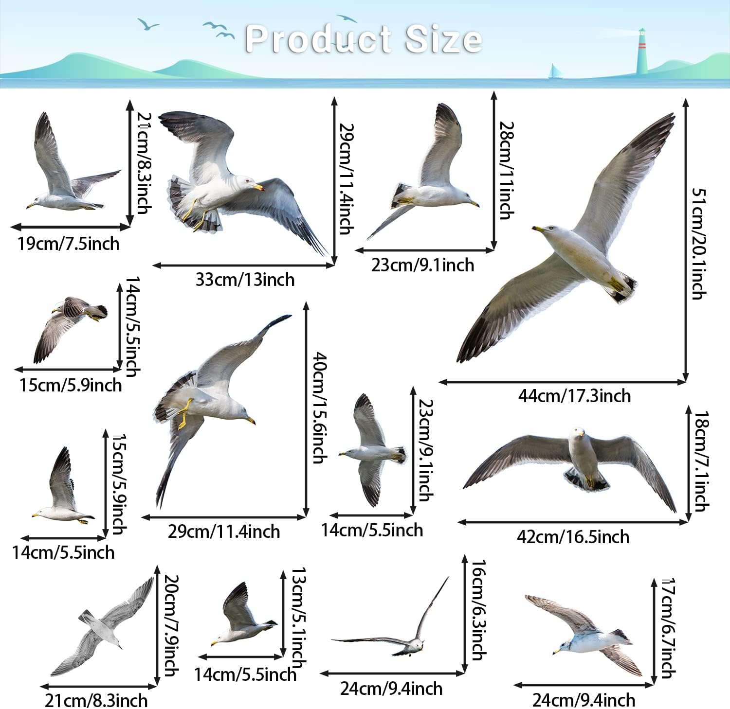 3D Removable Seagull Wall Decals Art Decor Beach Theme Flock of Birds Wall Stickers Peel & Stick DIY