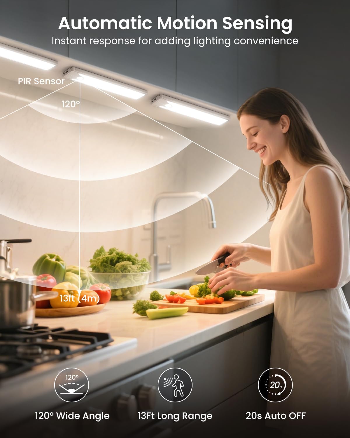16 Inch Under Cabinet Lighting, Motion Sensor Rechargeable LED Dimmable | Under Counter Cabinet Light 83 LED USB