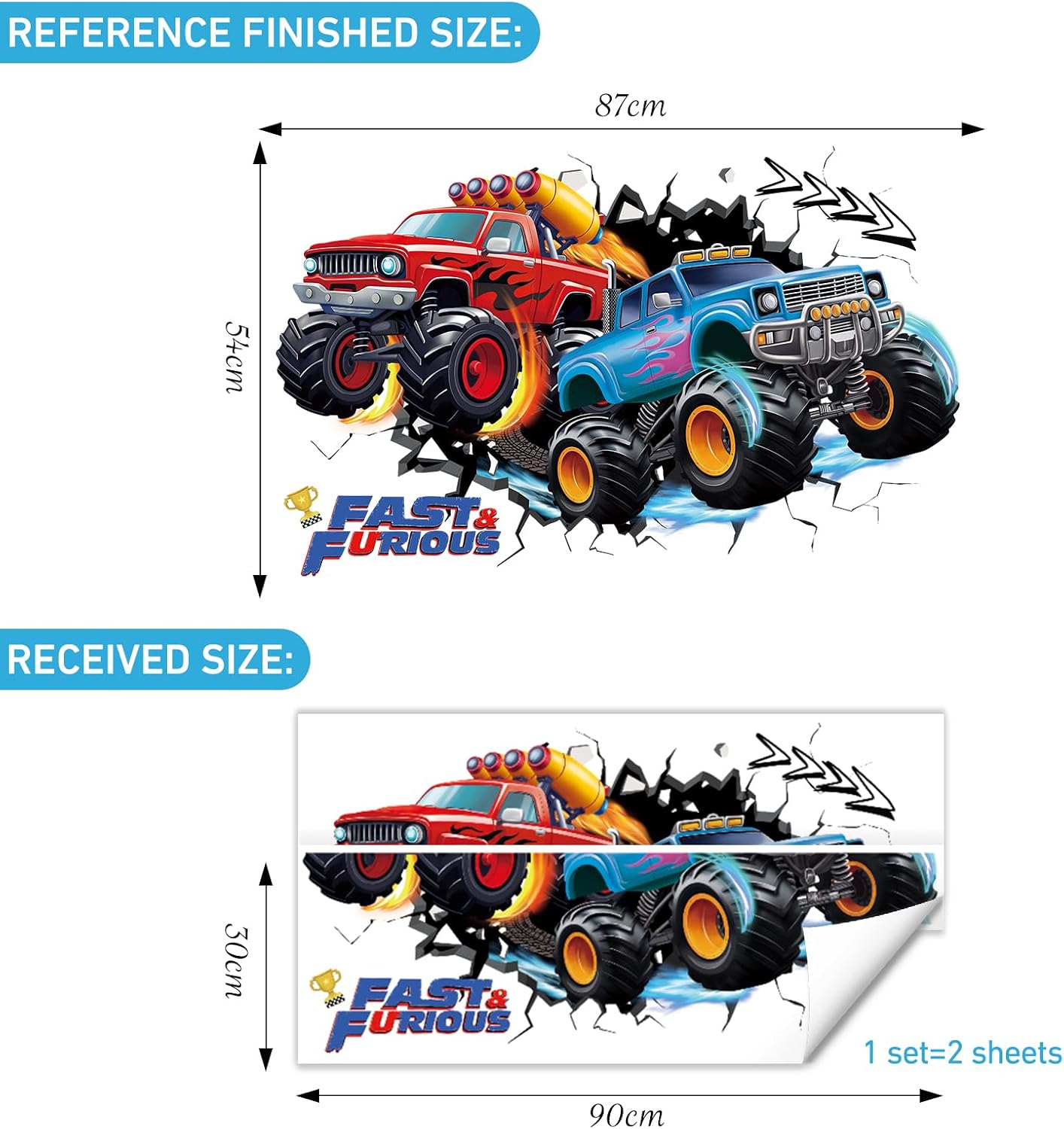 Wall Decal Peel and Stick / 3d Racing Car