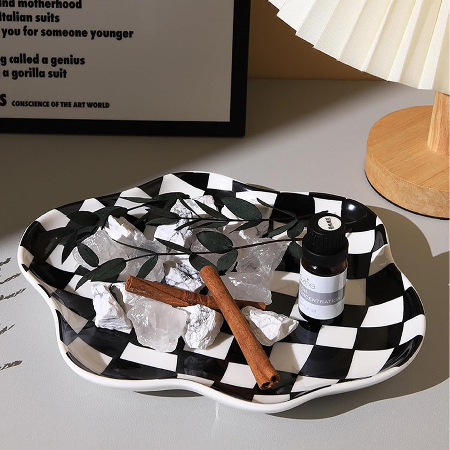 Ceramic checkered jewelry tray / Black
