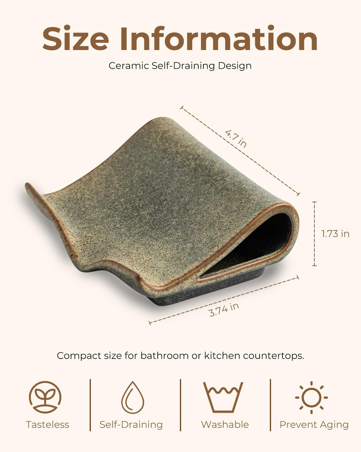 Ceramic Bar Soap Holder Waterfall Design Soap Saver / Brown