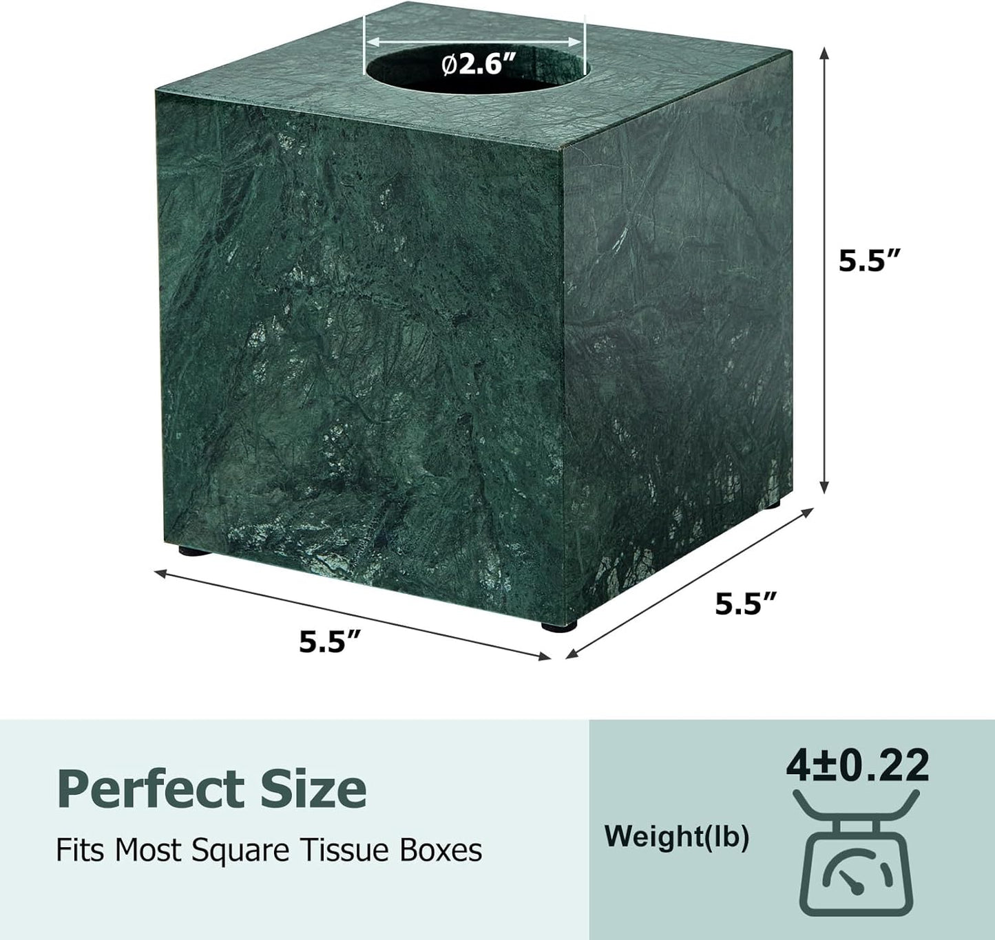 Square Marble Tissue Box Holder / Green / 5.5 Inch