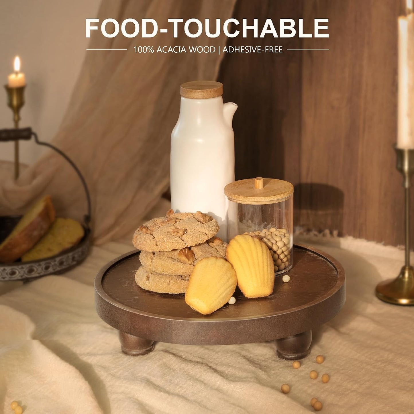 EOSAHR Acacia Wood Display Riser: Pedestal Stand for Home Decor, Dark Brown | 10" Display Stand, Vanity Organizer, Soap
