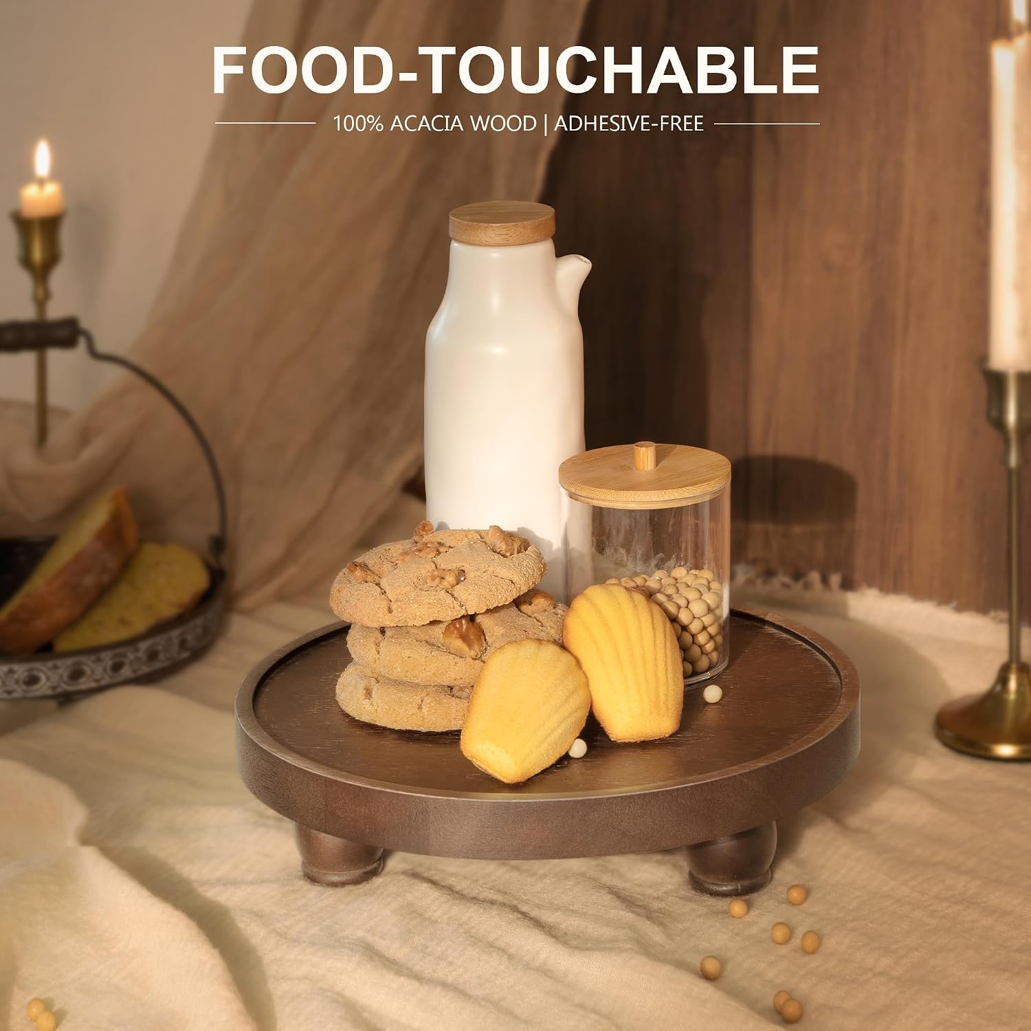 EOSAHR Acacia Wood Display Riser: Pedestal Stand for Home Decor, Dark Brown | 10" Display Stand, Vanity Organizer, Soap
