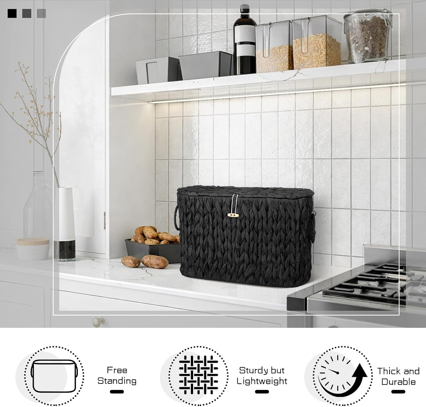 Lid Woven Bathroom Basket Toilet Paper Holder Holds up to 6 Mega / Black / Classic Style / Wicker