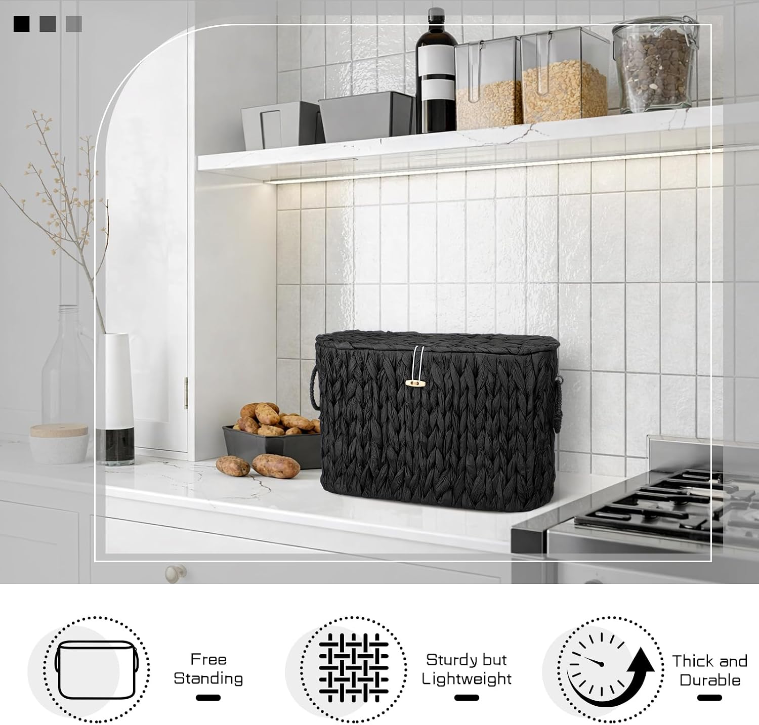 Lid Woven Bathroom Basket Toilet Paper Holder Holds up to 6 Mega / Black / Classic Style / Wicker